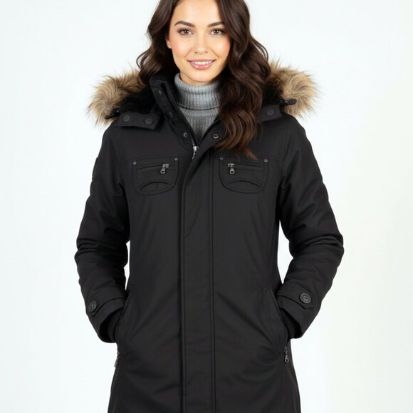 ARITZIA TNA Verbier Parka Black Long Coat Faux Fur Hood Women's (S) Winter - Picture 1 of 12